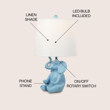 Kairi 21" Modern Shabby Chic Resin/Iron Happy Elephant LED Kids' Table Lamp with Phone Stand - JONATHAN Y